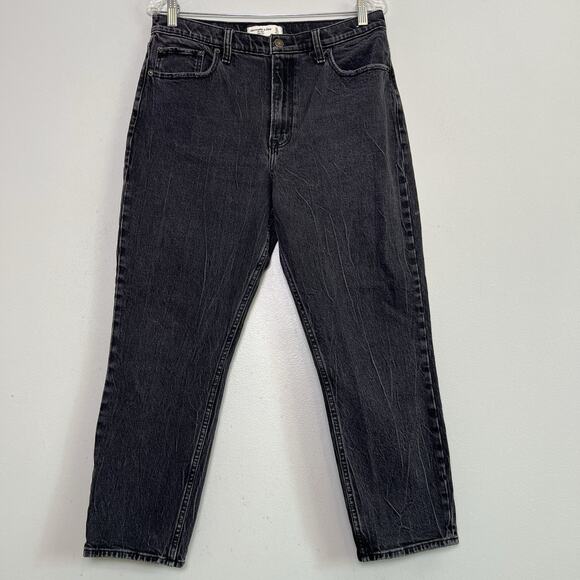 Abercrombie & Fitch Womens High Rise Ankle Mom Jeans Sz 12/31 Black Straight Leg - Picture 1 of 11